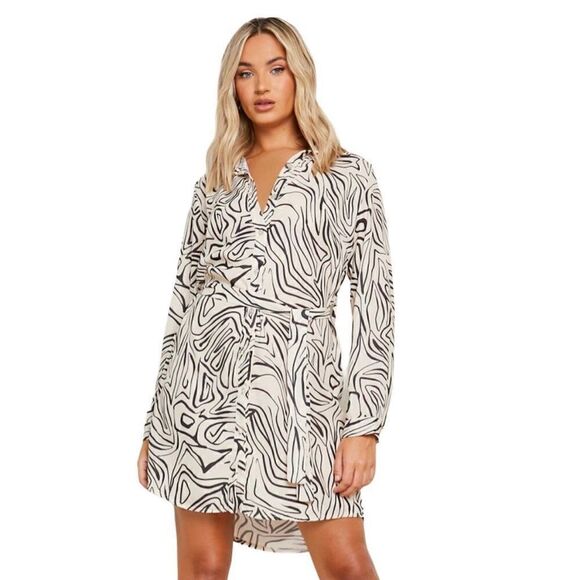 Boohoo Abstract Wrap Dress Sz 6 - Picture 3 of 4